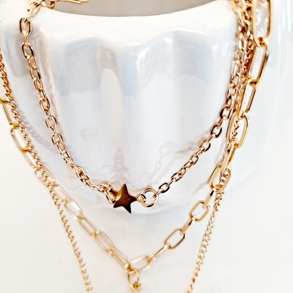 Chunky Gold chain layered boho statement necklace set star pendant charm - Picture 9 of 10